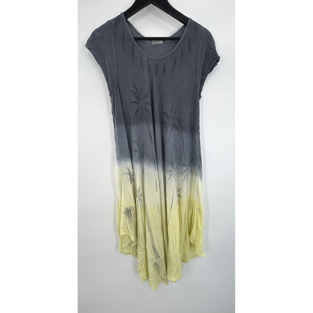 Exist Womens One Size Gray Yellow Ombre Palm Tree Sharkbite Hem Boho Dress - Picture 2 of 6
